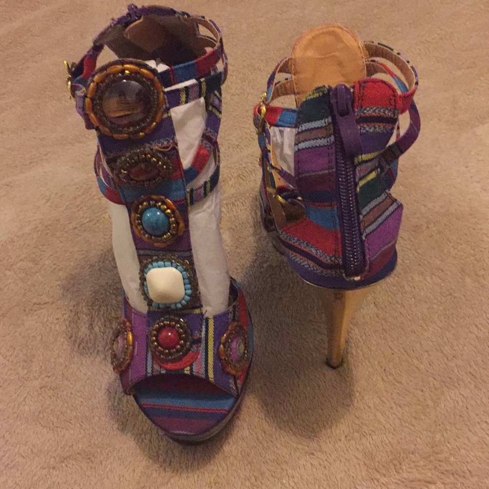 Multicolored Embellished Platform Sandals